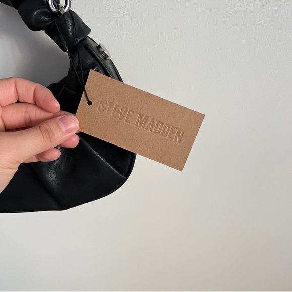 Steve Madden Black Ruched Crescent Hobo Small Shoulder Bag NWT - Picture 5 of 13